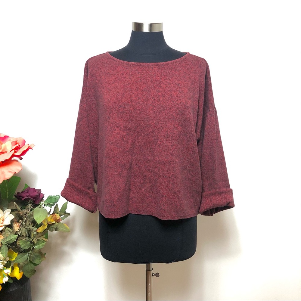 Eileen Fisher Red Black Speckled Boxy Sweater atet Pullover - Size Large